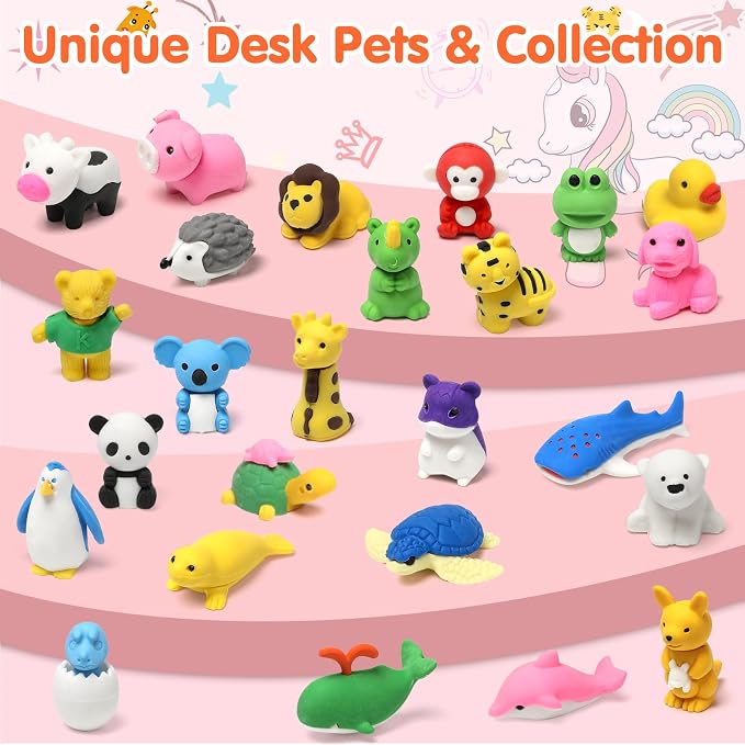 34 Pack Animal Pencil Erasers for Kids, 3D Mini Puzzle Take Apart Erasers - Image 4