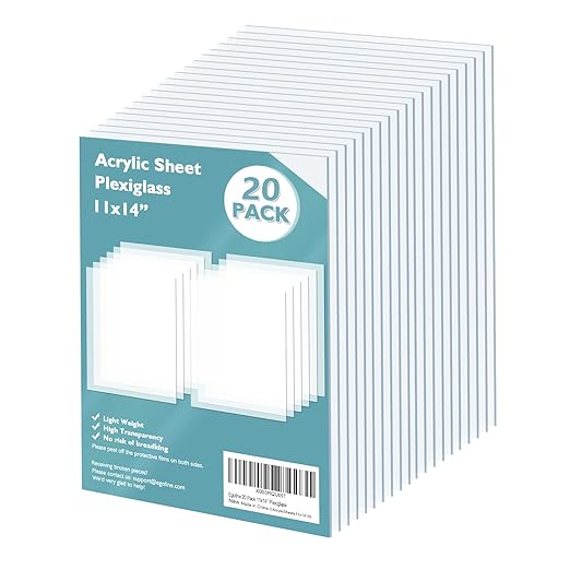 Egofine Plexiglass Sheets Acrylic Sheets 20 Pack of 11x14’’ 0.04 Thick Clear by Egofine