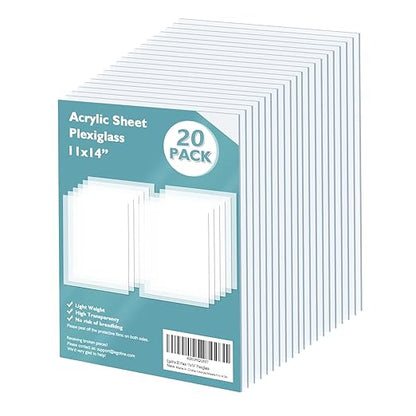 Egofine Plexiglass Sheets Acrylic Sheets 20 Pack of 11x14’’ 0.04 Thick Clear by Egofine