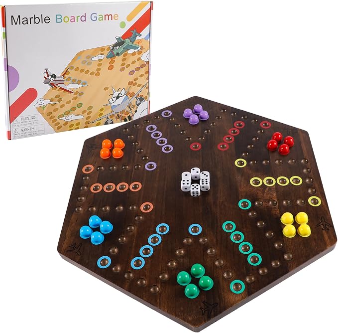 Large Size 20 inches Wood Wahoo Marble Board Game 2 Sided Game 4-6 Player by NRZSSN