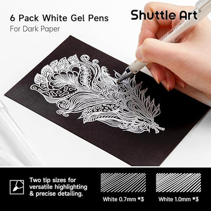 Shuttle Art White Gel Pens, 6 Pack 0.7mm, 1.0mm Gel Ink Pens Fine Point - Image 2