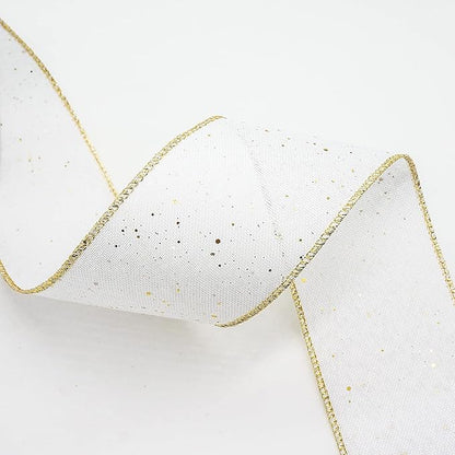 CT CRAFT LLC Whtie Burlap Fabric Confetti Glitter Wired Ribbon 2.5" x 10 Yards - Image 4
