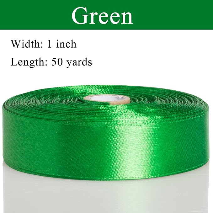 1 Inch Green Solid Satin Ribbon, 50 Yards Craft Fabric Ribbon - Image 2