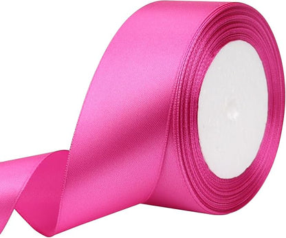 Hot Pink Solid Satin Ribbon 1-1/2 Inch 25 Yards Solid Polyester Fabric Ribbon by Riunbb