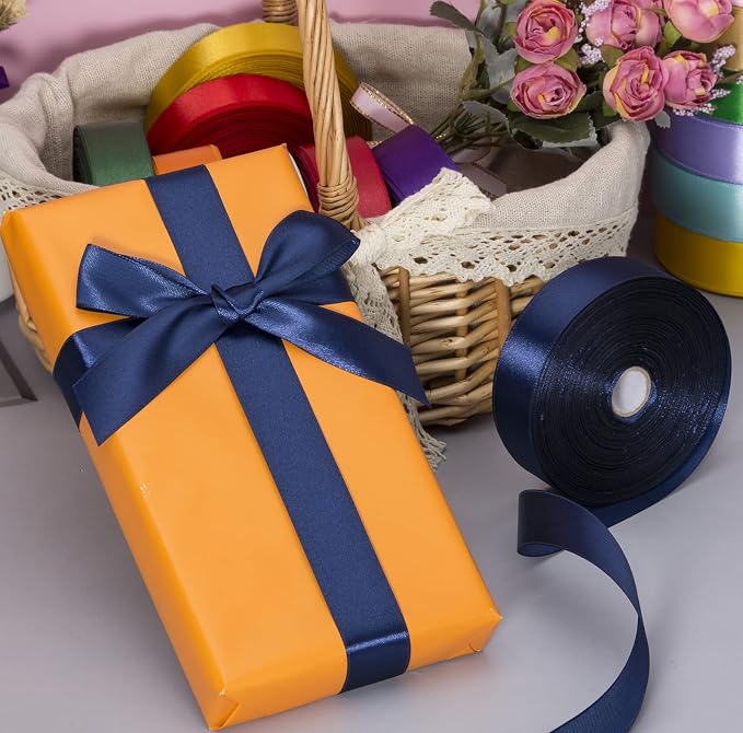 1 Inch Navy Solid Satin Ribbon, 50 Yards Craft Fabric Ribbon - Image 4