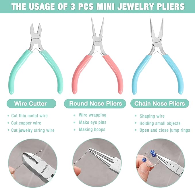 WORKPRO Jewelry Pliers Set, 3 Pack Jewelry Making Tool Kit Includes Mini Needle - Image 4