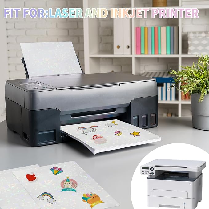 20 Sheets Holographic Sticker Paper, 8.5x11 Inch Clear Printable Vinyl Sticker - Image 4