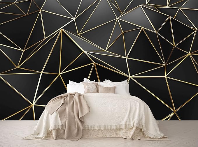 Black and Gold Wallpaper 3D Abstract Geometric Wall Mural by Reyhui