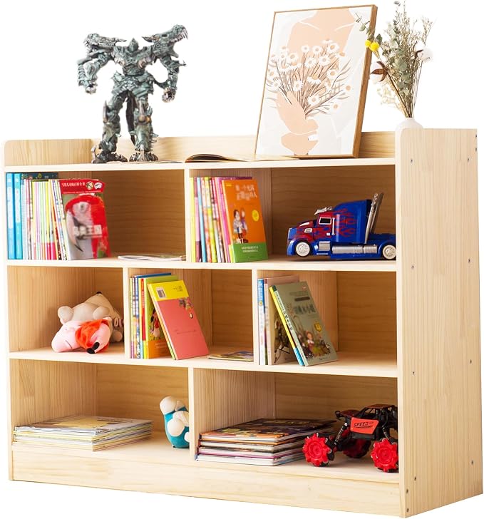 Wooden 7 Compartment Storage Cabinet Organizer Kids 3 Tier Wood Bookshelf by ChubanCraft