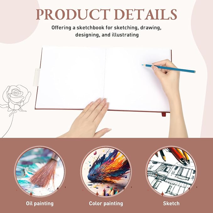Moinchore Back to School Gifts Square Sketchbook 8 x 8 Inch Hardcover Art - Image 3