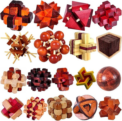 18 Pack Wooden Brain Teaser Puzzles Wooden Burr Puzzles Brain Teaser Puzzle by Ahyuan