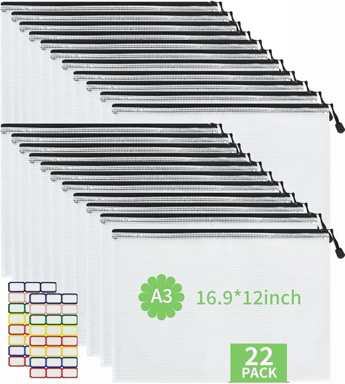 Vuzvuv 22Pcs A3 Size-16.9"x 12" Large Mesh Zipper Pouch by Vuzvuv