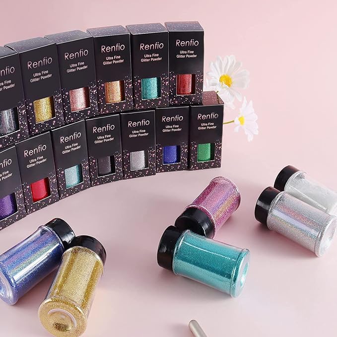 Renfio Holographic Ultra Fine Glitter Powder Metallic Resin Glitter 2.11 Oz PET - Image 6