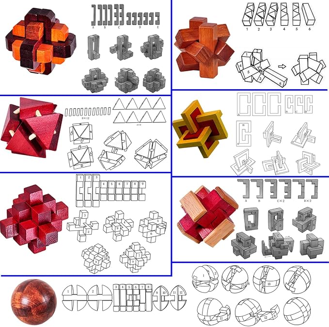 18 Pack Wooden Brain Teaser Puzzles Wooden Burr Puzzles Brain Teaser Puzzle - Image 6