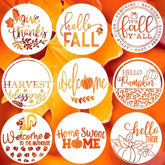 Fall Stencils for Painting on Wood 12”, Thanksgiving Stencil Round Hello by zosylley