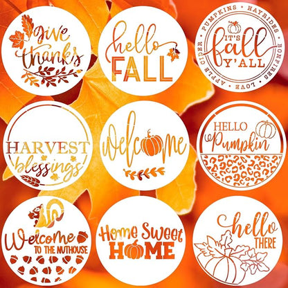 Fall Stencils for Painting on Wood 12”, Thanksgiving Stencil Round Hello by zosylley