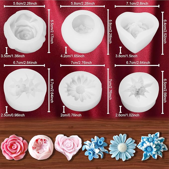 6Pcs Flower Candle Silicone Mold 3D Flower Resin Candle Molds - Image 4