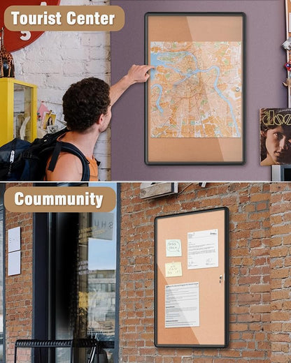 36"x24" Enclosed Bulletin Board, Lockable Weather-Resistant Aluminum Cork - Image 8