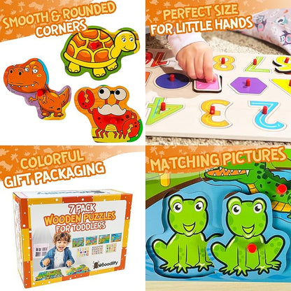 7 Pack Wooden Puzzles for Toddlers 2 3 4 5 Years Old - Image 4