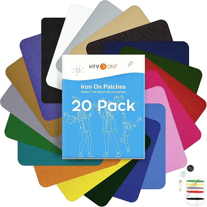 HTVRONT Iron on Patches for Clothing Repair, 20 Shades Iron Patches for Clothes by HTVRONT