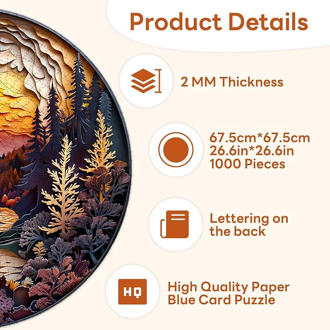 masseruon Round Puzzles for Adults 1000 Pieces-Naturelish Puzzle-26.6x26.6in - Image 5