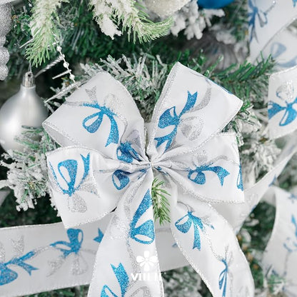 MEEDEE Blue & Silver Christmas Ribbon, 2.5 Inch Wired Satin Ribbon - Image 5