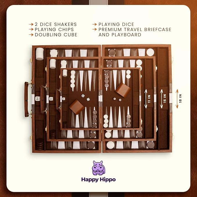Backgammon Board Game, Deluxe Leather Like Case, Felt Interior, Classic - Image 3