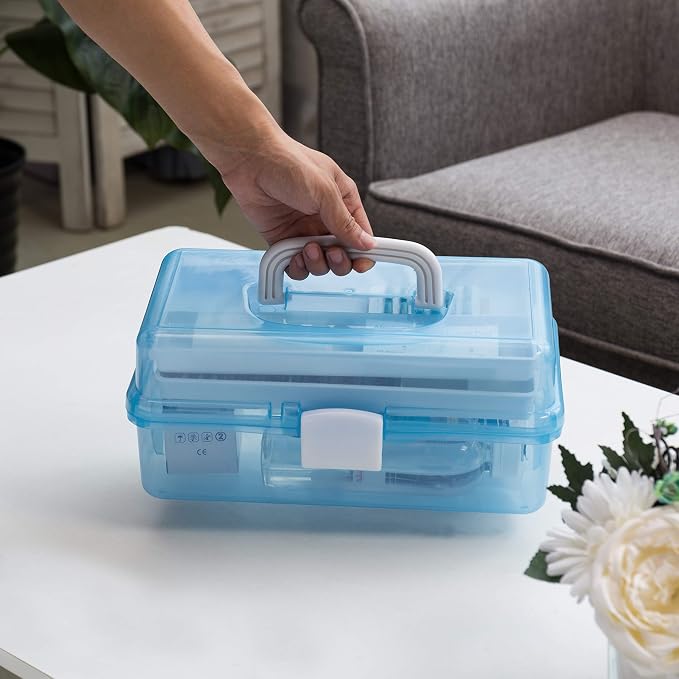 MyGift 13 Inch Transparent Blue Plastic Empty Multipurpose Storage Box - Image 3