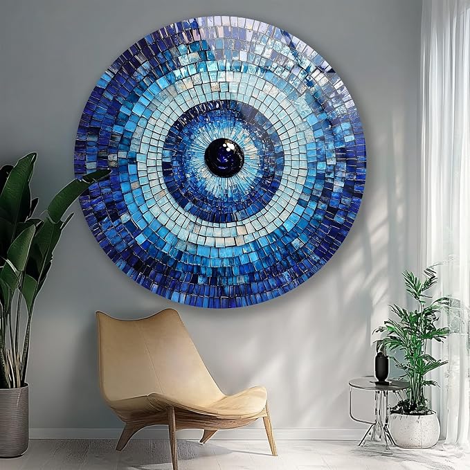 My Photostation.com 27.5'' Diameter Blue Mosaic Evil Eye Round Glass Wall Art - Image 5