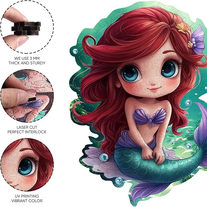 Wooden Puzzles for Adult and Kids, 100 Pieces Ocean Puzzle, Mermaid Unique - Image 3