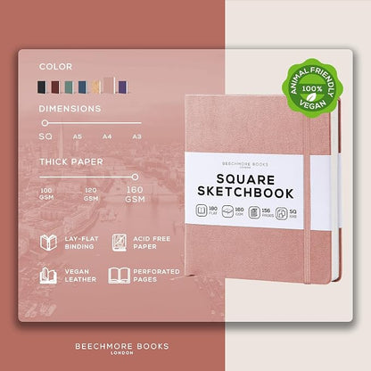 Beechmore Books Square Sketchbook – 8x8 Premium Vegan Leather Bound Large - Image 2