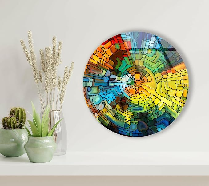 My Photostation.com 10'' Diameter Stained Yellow Round Glass Wall Art Tempered - Image 4