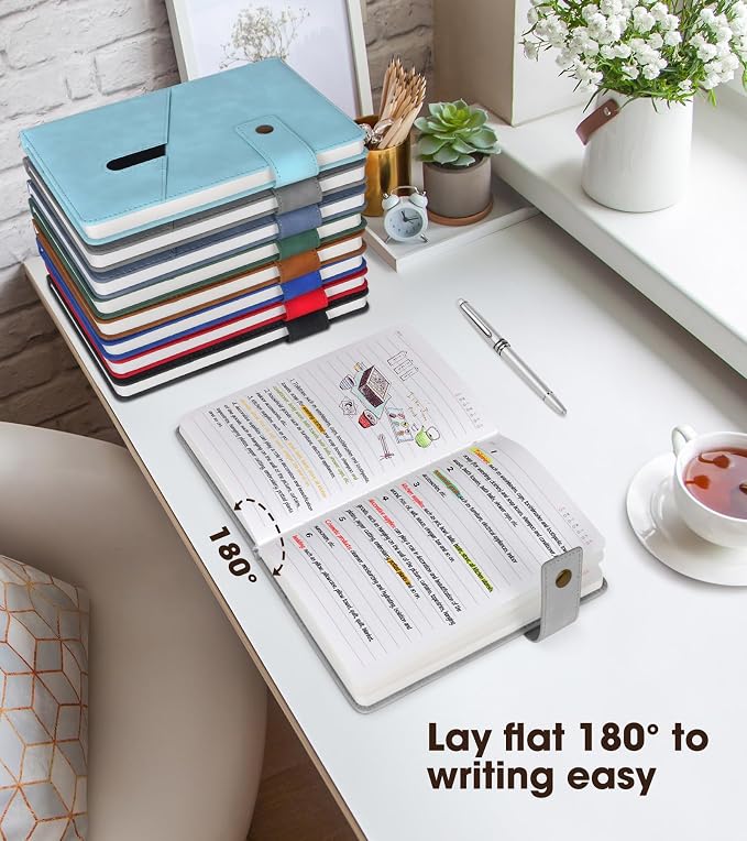 Grey A5 Lined Leather Journal Notebook - Image 5