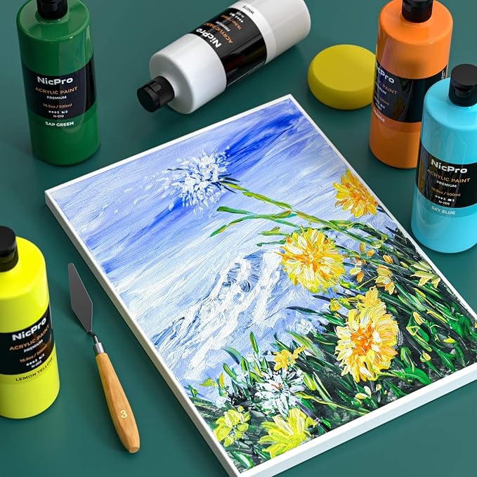 Nicpro 14 Colors Large Bulk Acrylic Paint Set Rich Art Painting Supplies - Image 4