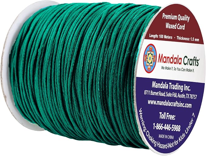 Mandala Crafts 1.5mm 109 Yards Peacock Green Cotton Waxed Cord - Image 2