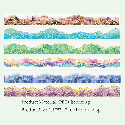 6 Rolls PET Tape Set for Journaling Supplies, Waterproof Washi Tape Stickers - Image 2