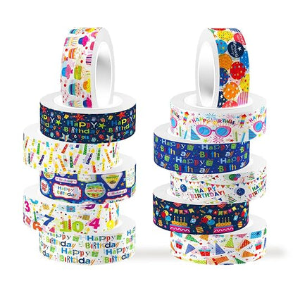 12 Rolls Happy Birthday Washi Tape, Colorful Cake Candles Masking Tapes by Unknown