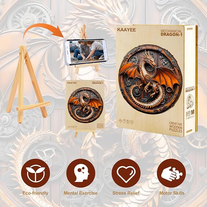 KAAYEE Wooden Puzzles for Adults, 3D Vision Mechanical Dragon Wooden Jigsaw - Image 7