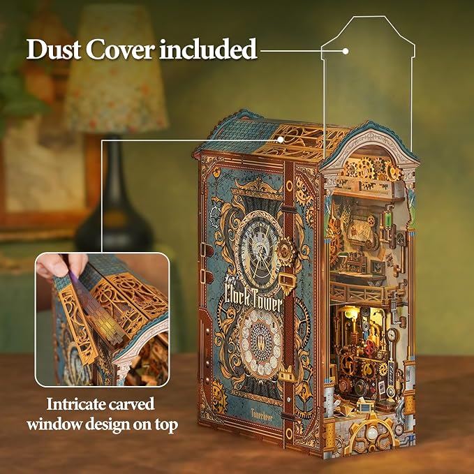 Tonecheer DIY Book Nook Kit for Adults, 3D Wooden Puzzle Bookend Miniature - Image 4