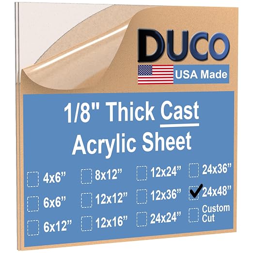 Duco USA-Made Clear Cast Acrylic Sheet 1/8 Inch Thick 24" x 48" by DucoPlasticsSupply