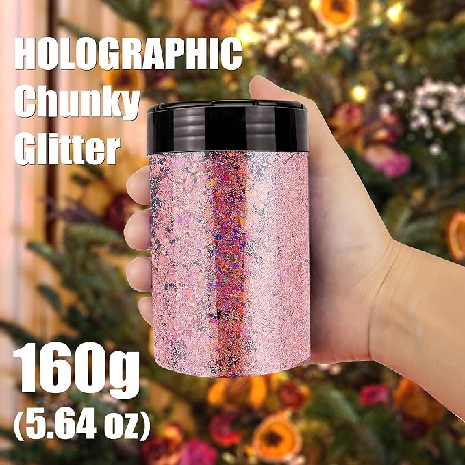 Estanoite Holographic Chunky Glitter, 160G/5.64OZ Glitter, Mixed Fine & Chunky - Image 3