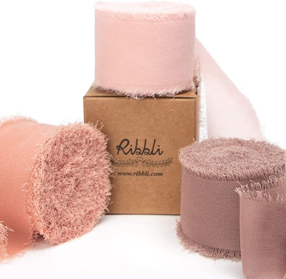 Ribbli Chiffon Silk Ribbon, 1.5 inch x 30 Yard, Blush Pink/Dusty Pink/Mauve by Ribbli
