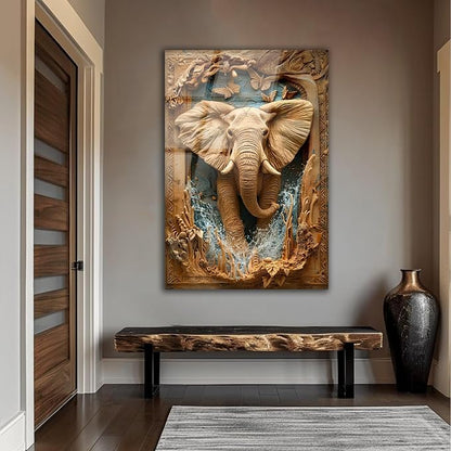 SpiritualHands Rustic Elephant Printed Tempered Glass Wall Art Painting - Image 6