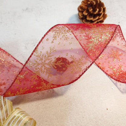 CT CRAFT LLC Organza with Red Glitter Snowflakes Wired Ribbon 2.5 inch x 50 - Image 4