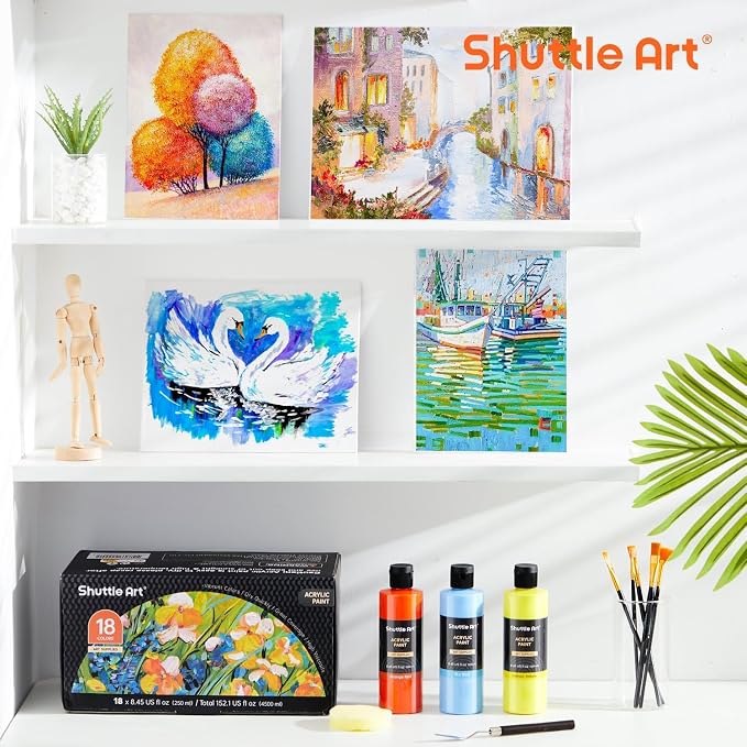 Shuttle Art 18 Colors Acrylic Paint Bottle Set, Rich Pigmented Bulk Painting - Image 7