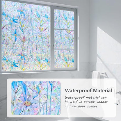 FINNEZ Window Privacy Film Stain Glass Film Flowers Rainbow Window Film Window - Image 2