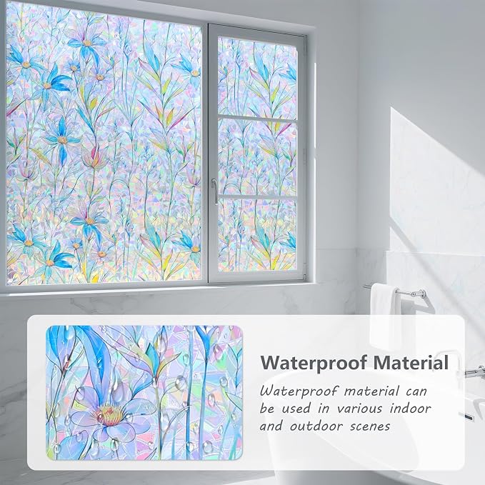 FINNEZ Window Privacy Film Stain Glass Film Flowers Rainbow Window Film Window - Image 2