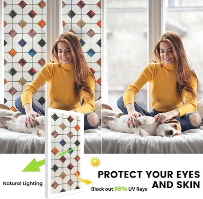 DKTIE Stained Glass Window Film Geometric Patterns, Fine Frosted Window Clings - Image 3