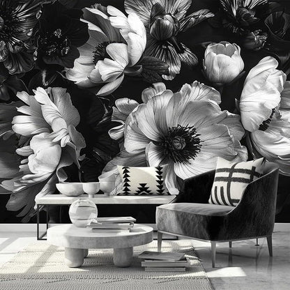 AFZEVEB-Black Peony Floral Wallpaper Vintage Large Flower Wall murals by all