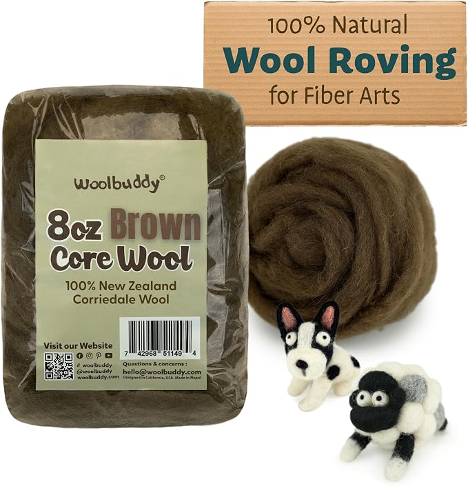 Woolbuddy Needle Felting Wool – 8oz Chunky Wool Roving in Brown, Felting Wool - Image 2